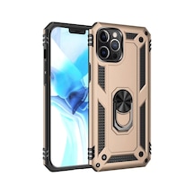 Newface Apple İphone 12 Pro Max Kılıf Sofya Yüzüklü Silikon Kapak - Gold