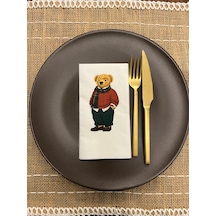 Kırmızı Gömlekli Sevimli Ayı Baskılı Peçete Beyaz 16 Adet