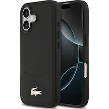 Apple Uyumlu iPhone 17 Kılıf Lacoste Lisanslı M-safe Şarj Özellikli Pu Deri Metal Logolu Kapak Siyah Siyah