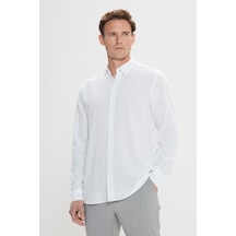 AC&Co / Altınyıldız Classics Erkek Beyaz Slim Fit Dar Kesim %100 Pamuk Düğmeli Yaka Gömlek Beyaz