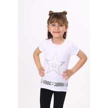 Toontoy Kids Toontoy Kız Çocuk T-shirt Yıldız Baskı Beyaz
