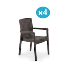 Omnipazar Sy-2527 Royale Hasır Desenli Rattan Bahçe Koltuk Sandalye 4'lü Set Kahverengi Kahverengi