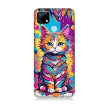 Realme C17 Uyumlu Renkli Sevimli Kedi Desenli Silikon Kılıf