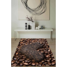 Kahverengi Kaymaz Tabanlı Coffee Temalı Mutfak Halısı Mt30n11