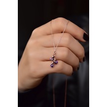 925 Ayar Gümüş Rose Kaplama Şubat Ayı Doğum Taşlı Kübik Drop Kolye UVPTS100432-12