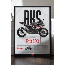 Rks R 250 Siyah Ahşap Çerçeveli Poster, Dekoratif Motosiklet Duvar Tablosu