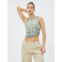 Koton Crop Atlet Korse Pencere Detaylı Batik Desenli Antrasit Desenli 3sal30186ık 3SAL30186IK9D2