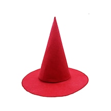 Kırmızı - 128 - Renk Keçe Cadı Şapkası Yetişkin Çocuk Uyumlu - Csmo-tex - 35x38 Cm
