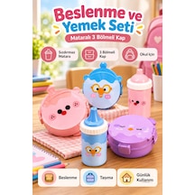 Beslenme Ve Yemek Seti - Sızdırmaz Mataralı - 3 Bölmeli Kap Çok Renkli