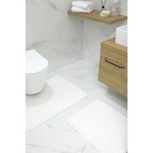 2'li Kaydırmaz Peluş Banyo Paspası Banyo Klozet Takımı Klozet Paspas Takımı - Ekru