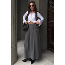 Madmext Antrasit Rahat Kesim Pileli Cepli Kadın Etek Pantolon Mg2693 Antrasit