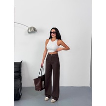 Kadın Kahverengi Wide-leg Jean Yüksek Bel Geniş Paça Kot Pantolon Kahverengi