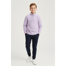 Erkek Çocuk Uzun Kollu Mor Dik Yaka Yarım Fermuarlı Polar Üst-sweatshirt - Erkek Çocuk Polar Lila