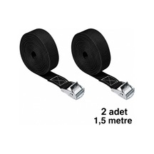 Siyah Polyester Bağlama Kayışı, Ayarlanabilir Metal Sabitleme Aparatlı, 1,5 Metre Uzunluk, 2,5 Cm Genişlik, Koli, Yük, Bisiklet Ve Kamp Kullanımı İçin 2 Adet