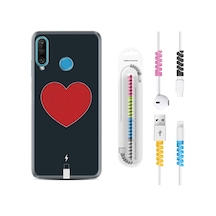 Huawei P30 Lite Kılıf Kablo Koruyuculu Mavi Mermer 1297
