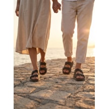 Fame Step Hakiki Deri Unisex Ortopedik Yumuşak Taban Comfort Yazlık Günlük Terlik Çift Terliği Tokalı Siyah