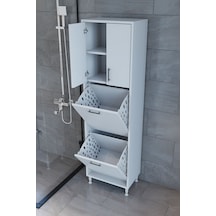 Nergiz Çok Amaçlı Banyo Dolabı Çift Bölmeli Kirli Çamaşır Sepetli Beyaz Çamaşır Düzenleme Ünitesi