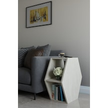 Alpa Ev Mobilya Altıgen Tasarım Yan Sehpa, Modern Koltuk Yanı Ve Dekoratif Kitaplık, Salon Sehpası Traverten