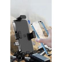 Thentech Motorsiklet Bisiklet Scooter Gidon Bağlantılı Korumalı Sarsılmaz Düşmez Telefon Tutucu Oto Kilitli Siyah