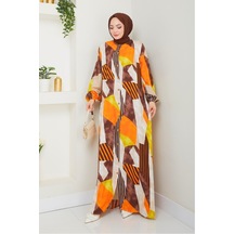 Milaz Boydan Düğmeli Dokuma Viskon Elbise 1501 - Turuncu Turuncu