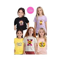 Panios Kids 5'li Power-no More-emoji-be Cute-don't Worry Baskılı Kız Çocuk Tişört Çok Renkli
