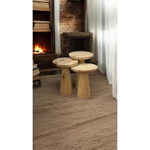 Wood Wooden Ahşap 3 Lü Set Fitilli Mantar Yan Sehpa Modern Fiskos / Çiçeklik / Zigon Sehpa Vernikli Ahşap