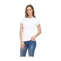 Kadın Siyah Kadın Elastan Yarım Kol T Shirt Yeni Sezon Beyaz