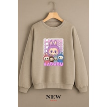 Labubu Baskılı Bisiklet Yaka Sweatshirt Taş Rengi Labubu Baskılı Bisiklet Yaka Sweatshirt Taş Rengi