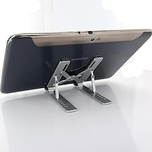 Mini Metal Stand Katlanabilir Çantada Taşınabilir Folding Alüminyum 8 Kademeli Telefon Ve Tablet Standı 13 Cm Mini Dizayn Rt008 Silver