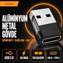 Lexroo Usb To Type-c Dönüştürücü/çevirici, 3a Hızlı Şarj Ve Veri Aktarımı, Otg, Mini Boy Siyah