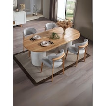 Heloise Bohem Natural Ahşap Masa Sandalye Takımı 90x180 Beyaz - Meşe