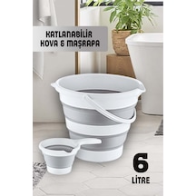 2'li Katlanabilir 6lt Kova Ve Maşrapa Seti Katlanır Akordiyon Su Kovası Ve Maşrapa Seti Banyo Gri Renkli