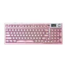 Aula F98 Pro V3 Oled Ekranlı Crystal Switch Makrolu Kablosuz Rgb Hot-swap Gasket Pre-lubed Switch Mekanik Klavye Şeffaf Pembe