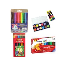 Ekonomik Kırtasiye Boyama Seti Pastel Boya+sulu Boya+keçeli Boya+kuru Boya
