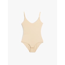 Koton Vücudu Saran Nefes Alan Kumaş Rahat Kalıp İnce Askılı Çıtçıtlı Bodysuit Ten Rengi 5slk00002mk
