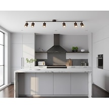 150 Cm Kahverengi Altılı Gu10 Led Spot Tavan Avize Hareketli Başl Siyah