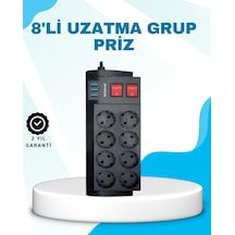 Hubrendy Tekno Isıya Dayanıklı Termal Akım Korumalı 8'li Priz Ve 3 Usb Girişli Uzatma Kablosu