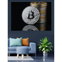 Bitcoin Kripto Para Yığını Dekoratif Kanvas - Mdf Ahşap Tablo