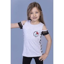 Toontoy Kids Toontoy Kız Çocuk Göğsü Nakışlı Tişört Gri Melanj