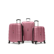 G&d Polo Suitcase Karbon Desenli 3'lü Gül Kurusu Valiz Seyahat Seti 550.08-set