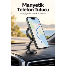 Katlanır 360 Derece Dönen Manyetik Araç Telefonu Tutacağı Siyah Tüm Telefonlarla Uyumlu Stand
