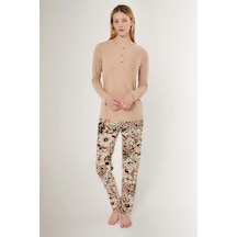 Arnetta 2642 Uzun Kol Kadın Pijama Takımı Bej V1 Bej