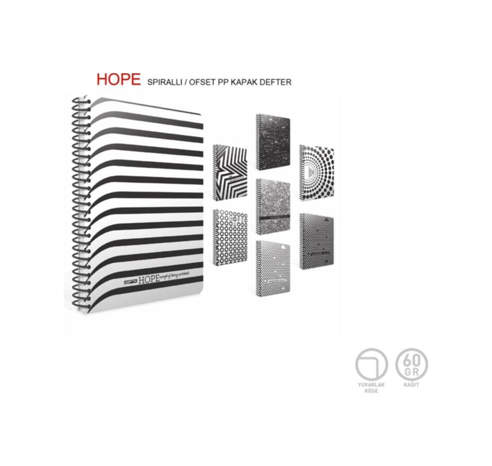 Hope 18.5x26cm Plastik Kapak 100 Yaprak Kareli Spiralli Defter