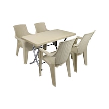 Mandella Zeugma 70x120 Katlanır Ayak 4 Kişilik Nibras Koltuk Masa Takımı Çölbeji Bej