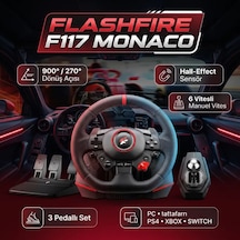 Flashfire F117 Monaco 900 / 270 Titreşimli Yarış Direksiyon Seti Hall-effect Sensör, 6 İleri Manuel Vites, 3 Pedallı Pc / Ps4 / Ps3 / Xbox Series X S / Switch Uyumlu