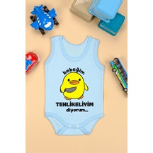 Bebe Tospik Pamuklu Tehlikeliyim Diyorum Baskılı Çıtçıt Body Zıbın Mavı Açık Mavi