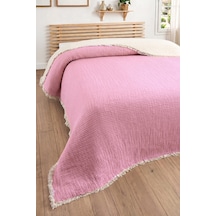 5 Katlı Dolgulu Müslin Yorgan 240x260 Cm- Battal Boy Yatak Örtüsü-pembe Pembe