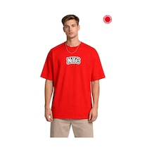 Kırmızı Oversize Tişört Unisex %100 Pamuk Nyc Baskılı College Streetwear Salaş Erkek Kadın T-shirt Kırmızı