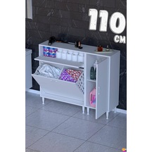 Alya 110 Cm Modüler Çift Sepetli Banyo Dolabı Ve Mutfak Kiler Düzenleyici Beyaz 70+40 X97x32 Cm
