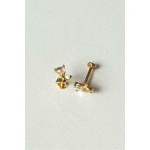 Pembe Şekertaşlı Gold Düz Barlı Helix&tragus Piercing 316l Cerrahi Çelik 3
